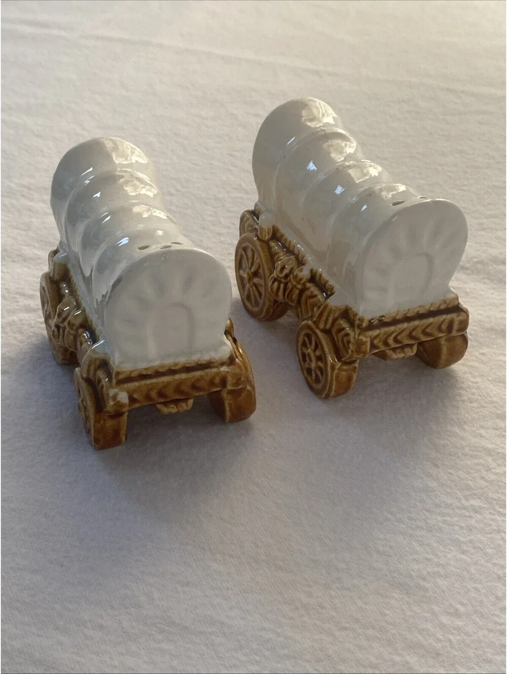Vintage Ceramic Covered Wagon Salt and Pepper Shakers